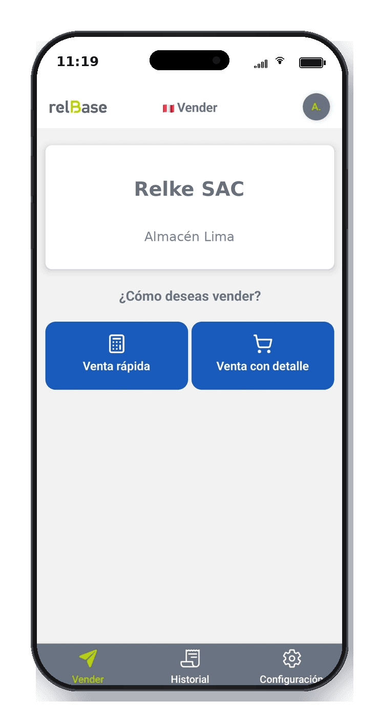 App relBase - Pantalla principal